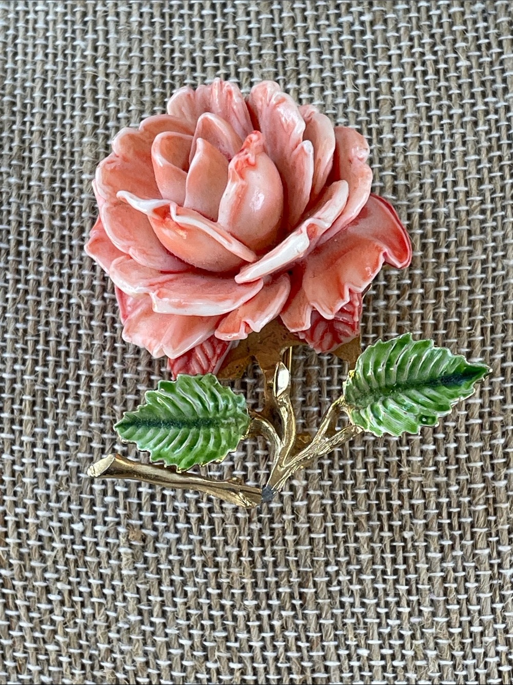 Pell Pink Flower Enamel Brooch with Green Leaves - Women Jewelry
